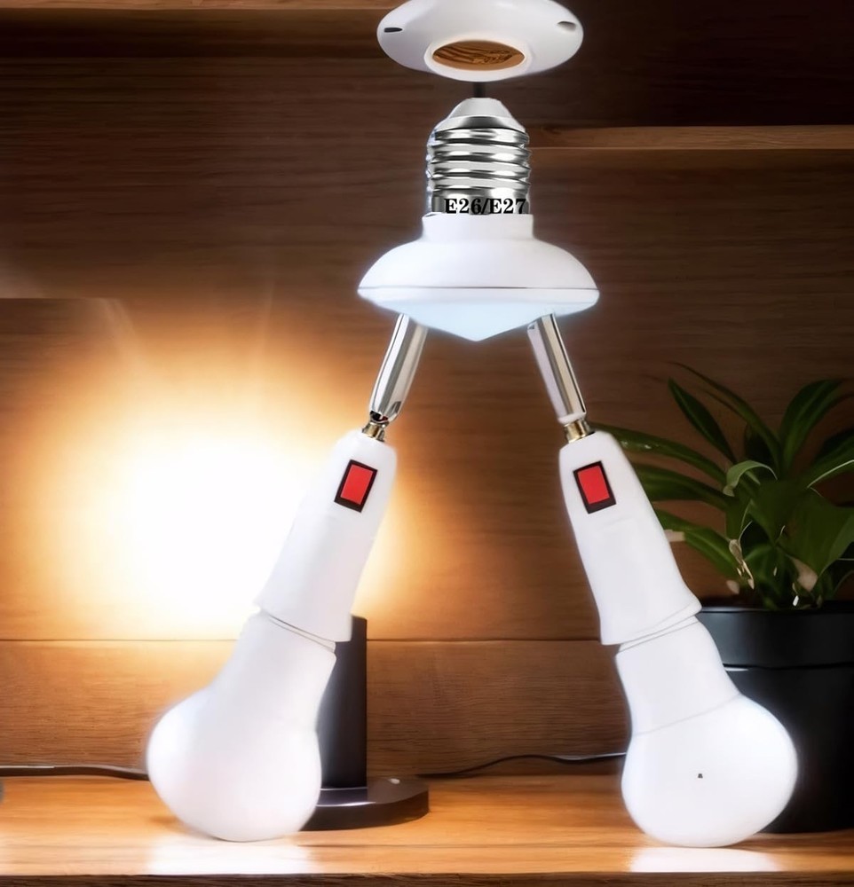 2-in-1 Light Socket Extender E26/E27 to 2 Bulb Adapter Adjustable 360° Rotatable