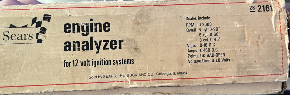Vintage Sears Engine Analyzer 12 Volt Ignition Systems 28 2161 w/Manual Untested