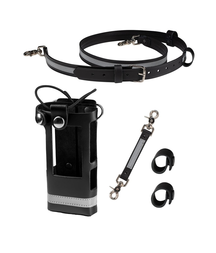 Firefighter Reflective Radio Strap and Holder Leather Bundle Set Includes Rad...