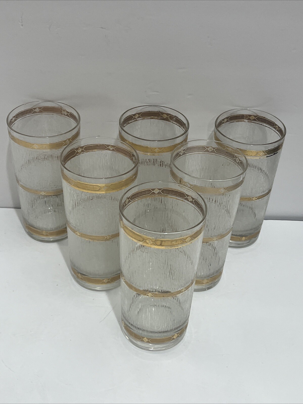 Culver Icicle Glass Textured Gold Set Of 6 Tumbler Glasses