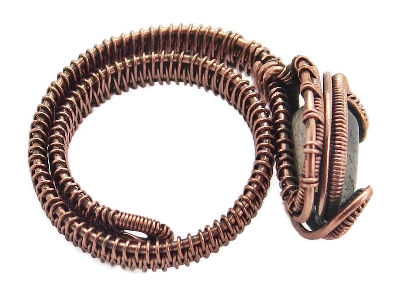 Adjustable Labradorite Wire-Wrapped Ring in Copper