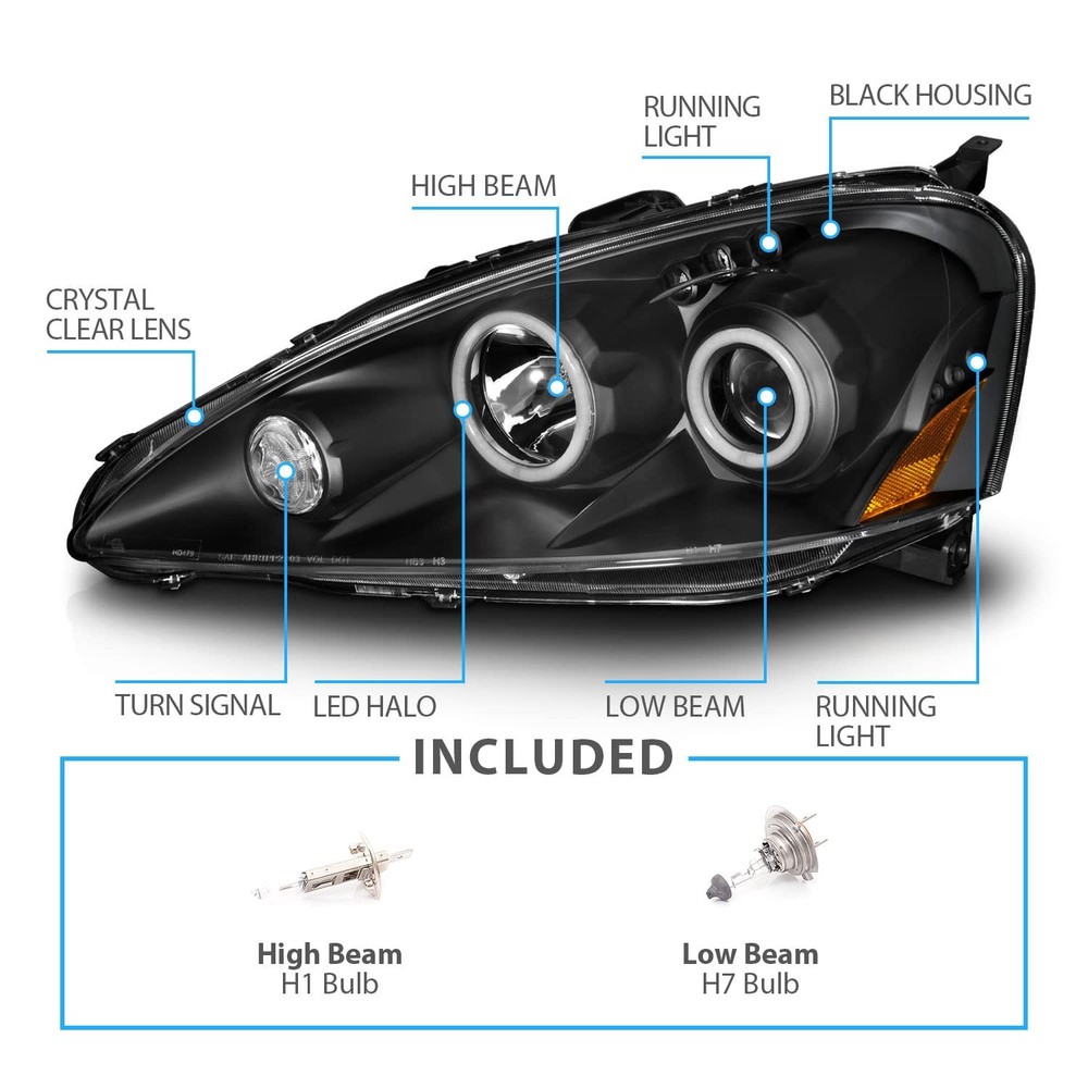 双 Xtreme LED Halos 黑色投影仪前灯适用于 2005 - 2006 RSX 对