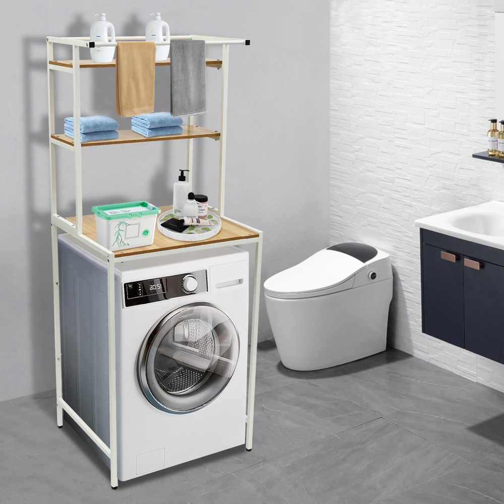 Clothes Drying Rack Stand Over Washer & Dryer Adjustable Storage Shelf Bathroom