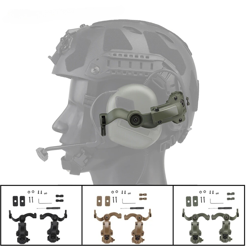 Tactical Helmet Headset Mount Kit Molle Adapter Noise Reduction