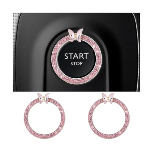 2PCS Bling Butterfly Car Engine Push Start Stop Button Cover Ring, Pink