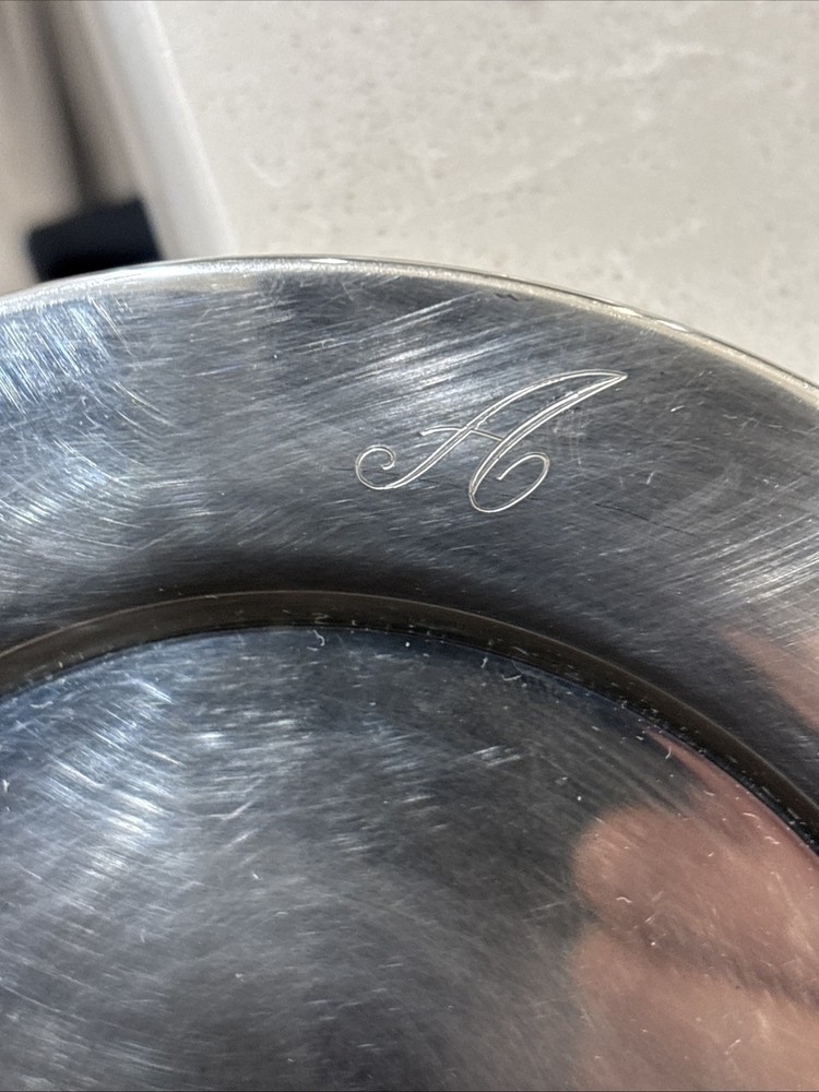 Pair (2) monogrammed “A” Silver Plated 6” Plates, Wm A Rogers, 8 available