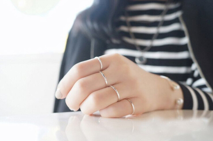 Solid Sterling Silver Ring Midi Thin Stacking, 1mm Polished Band, Sizes 1 to 14