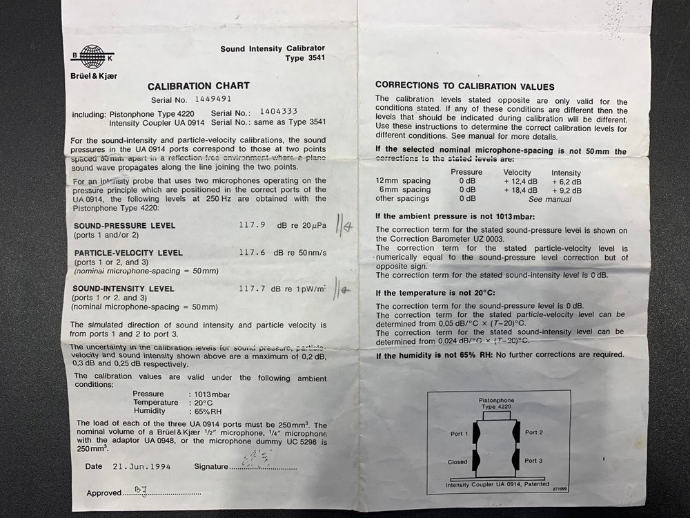 B & K Sound Intensity Calibrator — Type 3541
