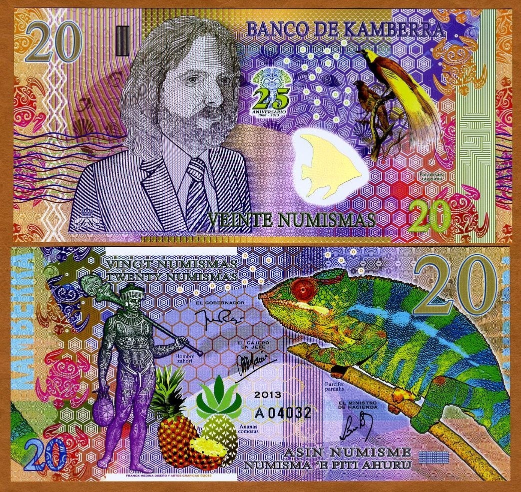 Kamberra, 20 Numismas, POLYMER, 2013, UNC Commemorative, Chameleon