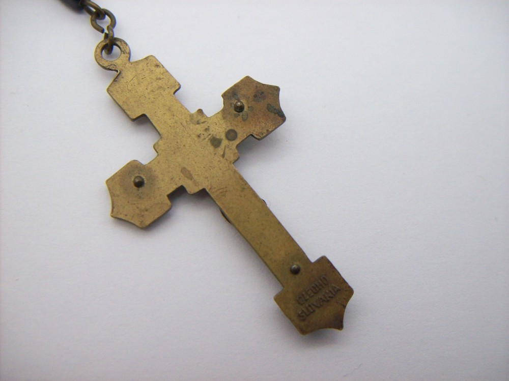 Vintage Catholic Rosary Black Beads Brass Crucifix Made in Czechoslovakia