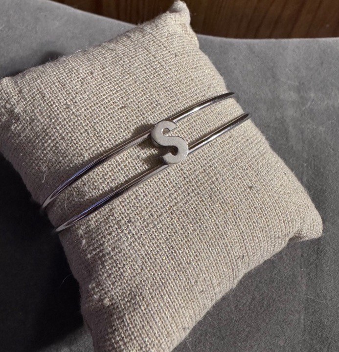 Trifari Initial Monogram “S” Silver Tone Cuff Bracelet