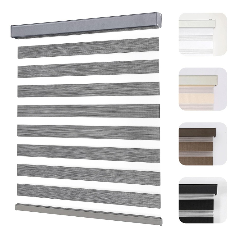 Cordless Zebra Blinds for Windows, Dual Layer Light Control Window Blinds wit...