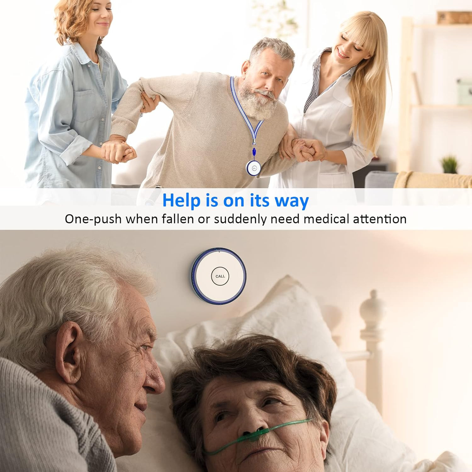 Caregiver Pager, Wireless Call Button for Seniors/Elderly at Home, 2 SOS Button