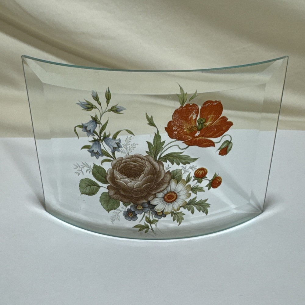 Vintage Hand Painted Glass Panel Curved