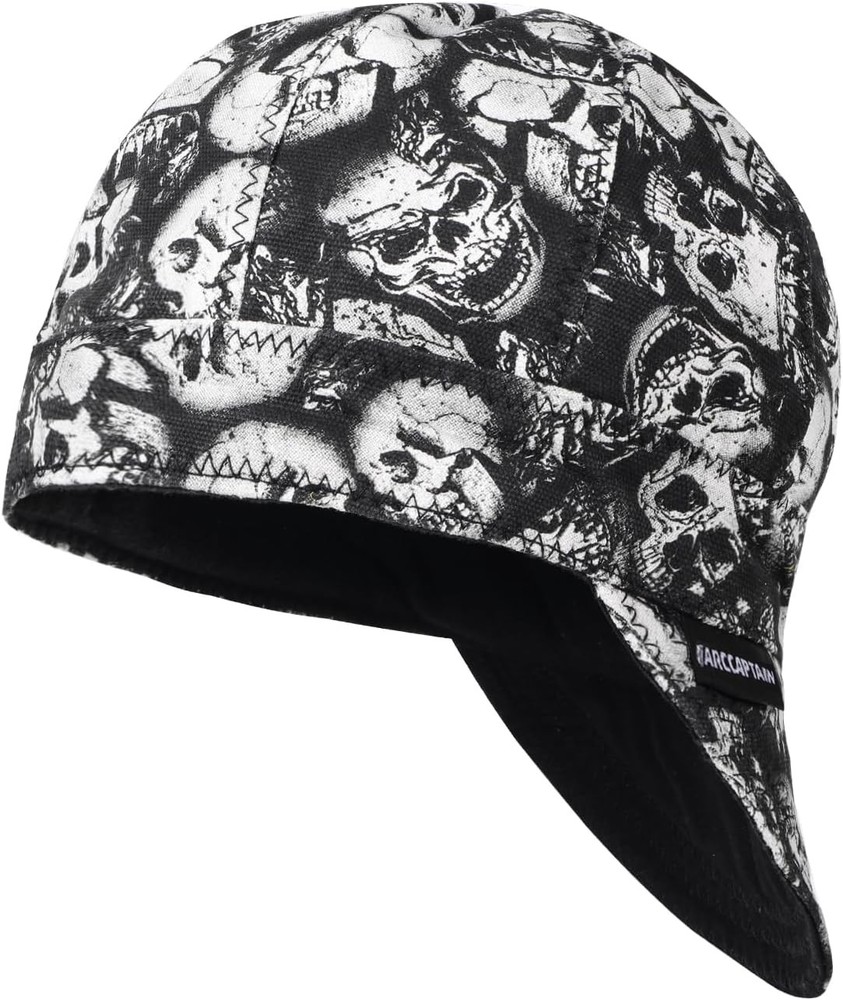 ARCCAPTAIN Reversible Welding Cap, 8 Panel Protective 10 oz 7 5/8, Skull