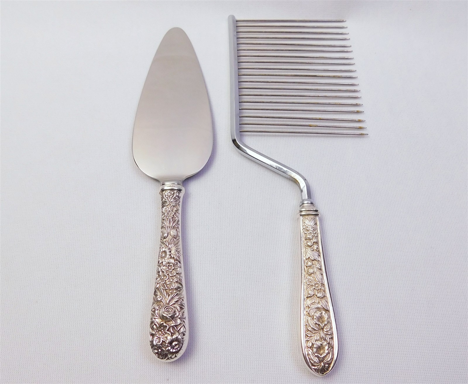 Vtg S. Kirk & Son Stieff Rose Sterling Silver Handles Cake Serving Set