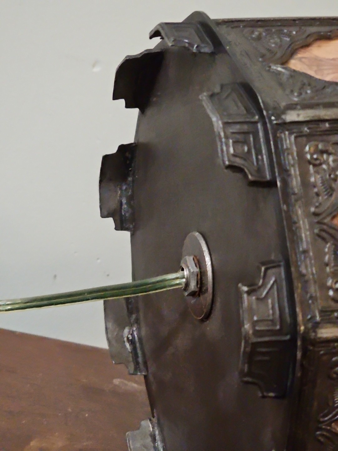 Antique Pewter Tea Caddy Canister w/ 18 Glass Scenes Reverse Painted Panels LAMP