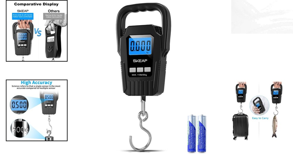 Portable Hanging Scale with Data Lock & Backlit Display - 110lb Capacity