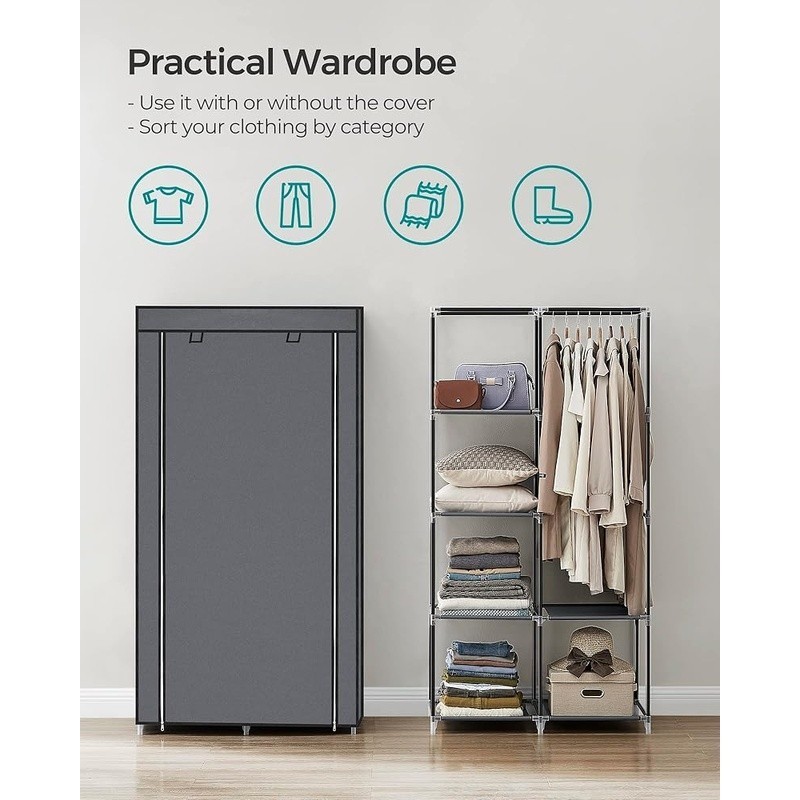 Portable Closet Organizer Dustproof Cover Easy Assembly Storage Solution New