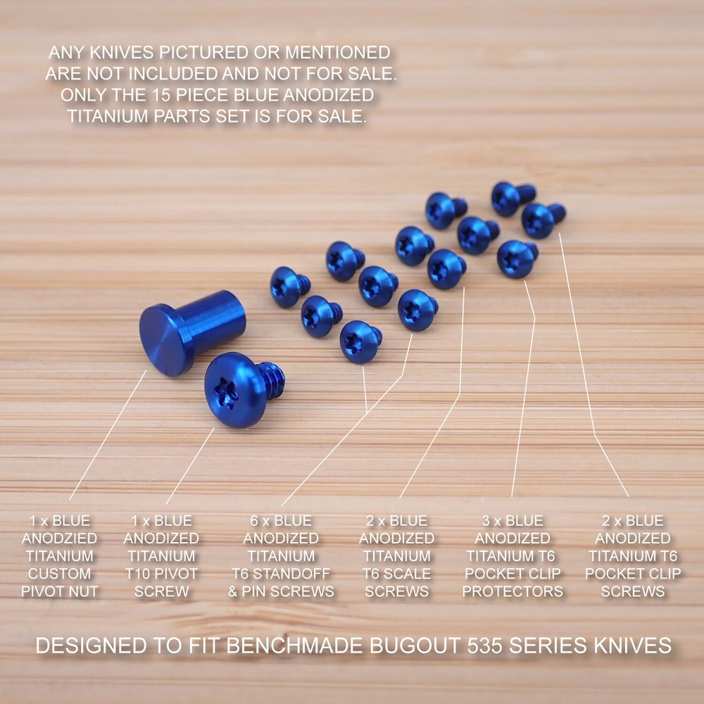 Benchmade 535 BUGOUT 15 PC Custom Titanium Torx Screw & Pivot Set - BLUE