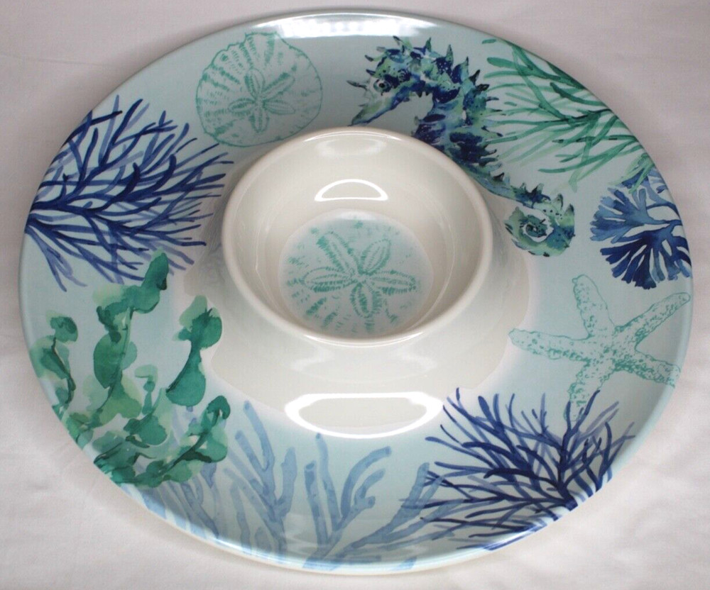 Beachy, Starfish, Seahorse,  Melamine Chip & Dip or Veggie Tray/Serving Platter