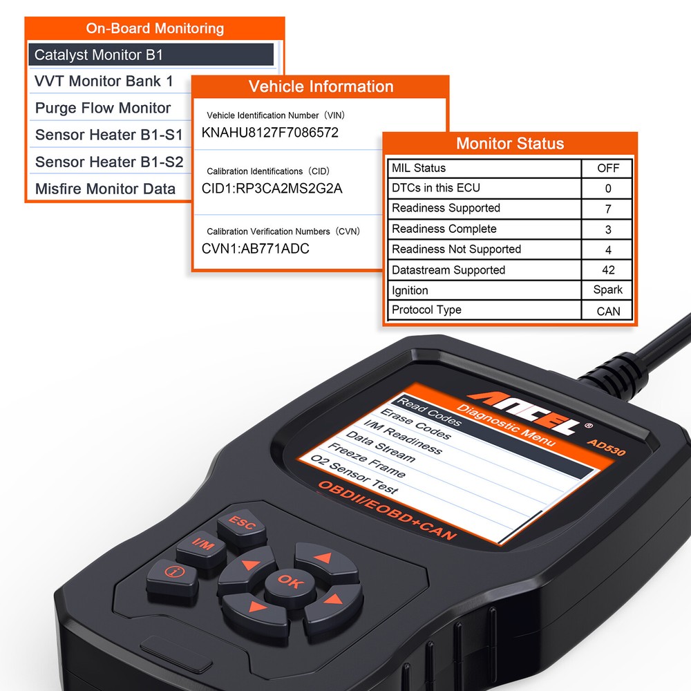 Ancel AD530 OBD2 Scanner Code Reader Car Battery Tester Engine Diagnostic Tool