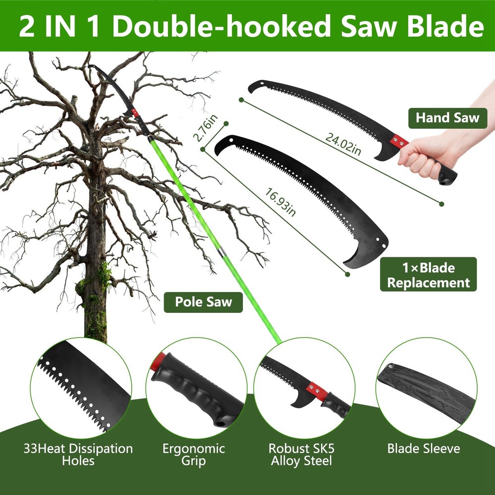 Pole Saw for Tree Trimming,Extendable Tree Pruner w/ Sharp Blade for High Branch