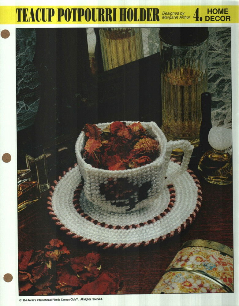 NEW TEACUP POTPOURRI HOLDER ANNIE'S PLASTIC CANVAS PATTERN INSTRUCTIONS
