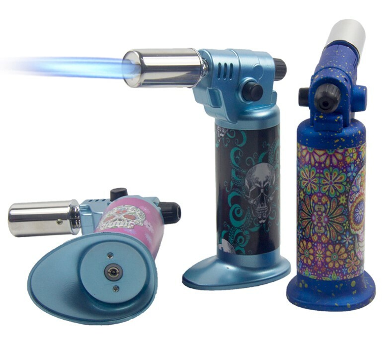 Ever Tech Double Table Torch Lighter Adjustable Flame Refillable Skull BL