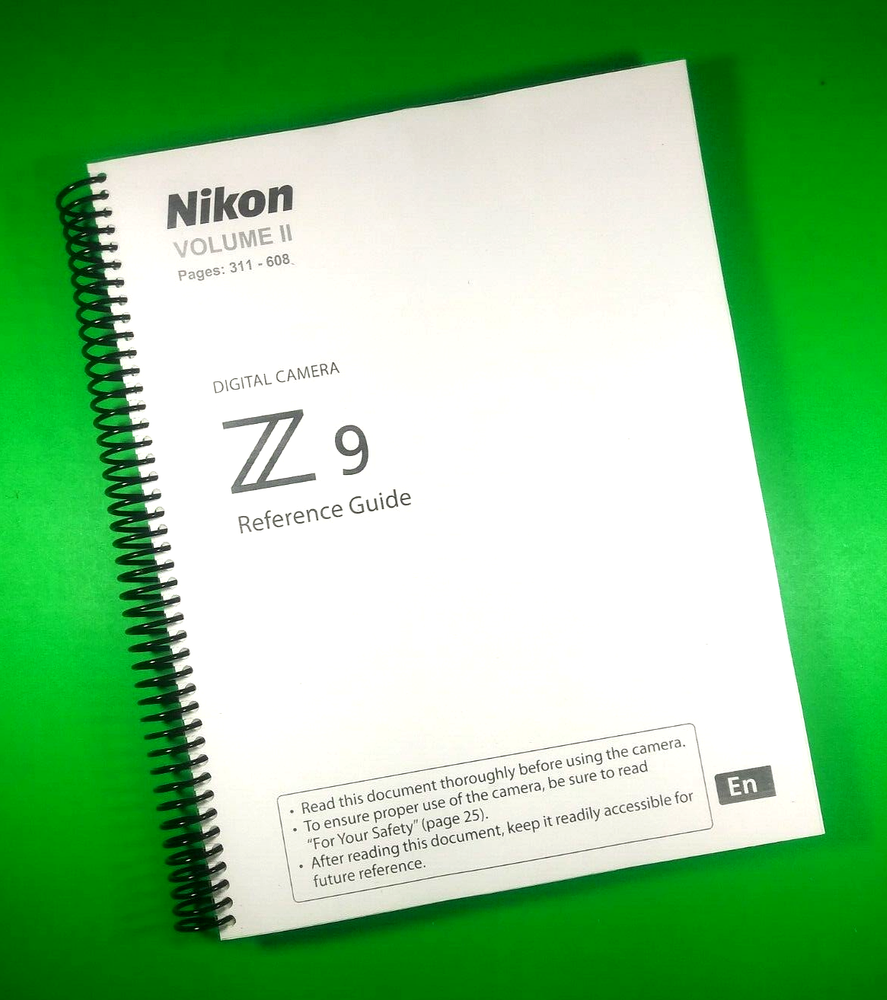 Reference Guide for Nikon Z 9 Camera 914 Pages 3 Volumes With Clear Covers