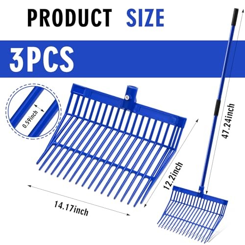 3 Sets Manure Fork with Long Metal Handle Pitch Fork Manure Blue Normal Grip