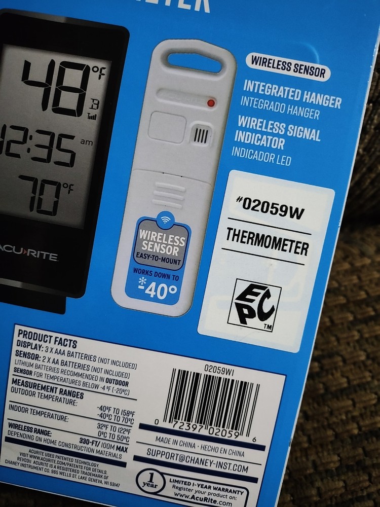 AcuRite 02059M Digital Thermometer Indoor Outdoor Temperature Wireless Sensor