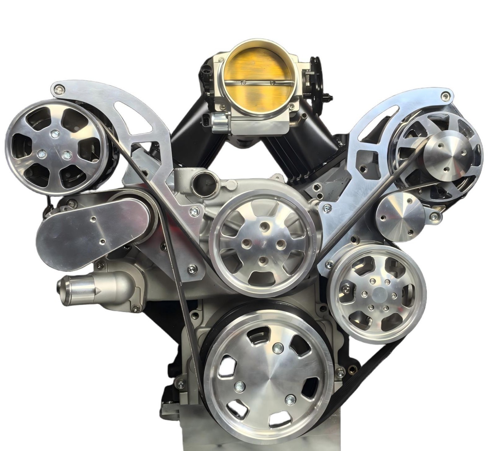 Polished LS Serpentine Pulley & BRKT Kit Camaro Style Balancer LS1 LS2 LS3 LS6