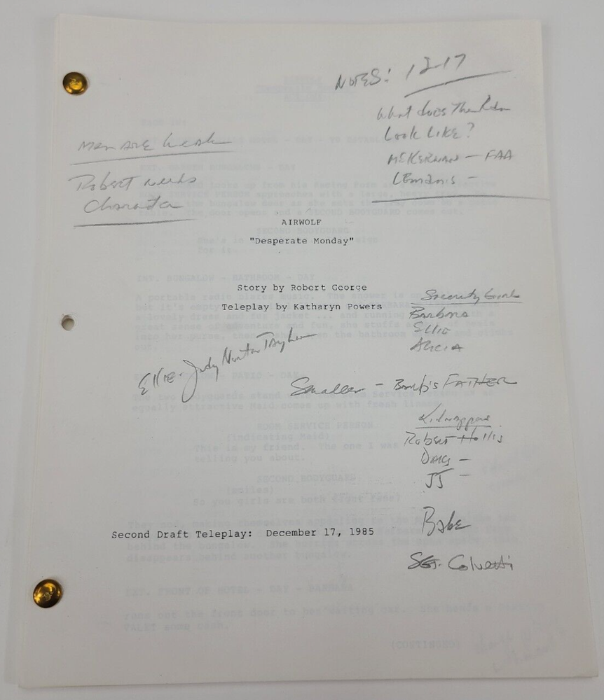 AIRWOLF / Katharyn Powers 1985 TV Script, Jan-Michael Vincent "Desperate Monday"