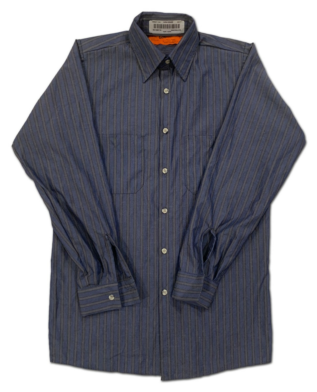 Red Kap CSC Industrial Stripe 2 Pocket Work Shirt Poplin Work Uniform Navy /Gray