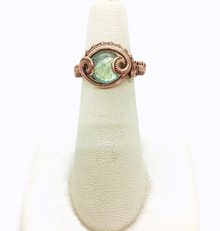 Adjustable Labradorite Wire-Wrapped Ring in Copper