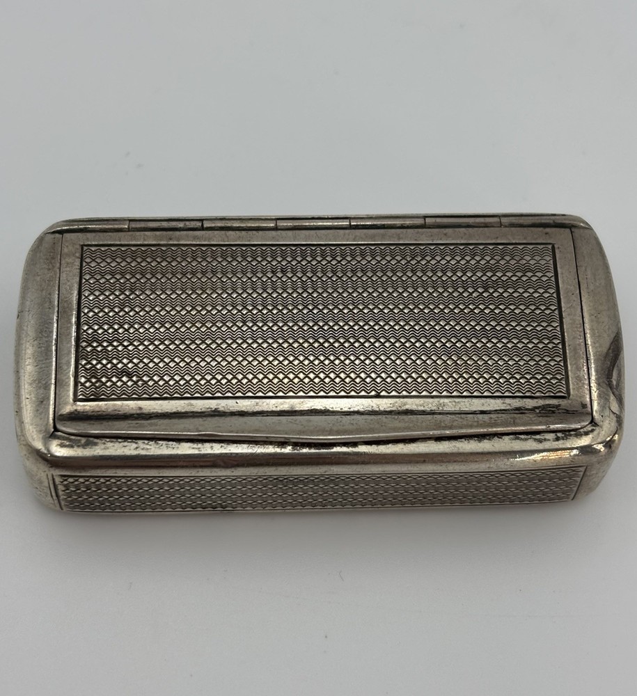 Antique German 800 Silver Snuff Box Engine Turned Gilt Interior Pill Rectangle