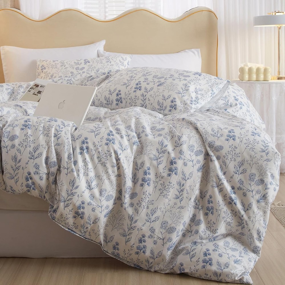 Blue Floral Down Comforter Set