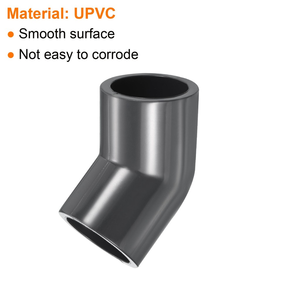 UPVC Elbow Fitting Pipe Program 80 1", 2pcs 45 Degree Connector, Grey