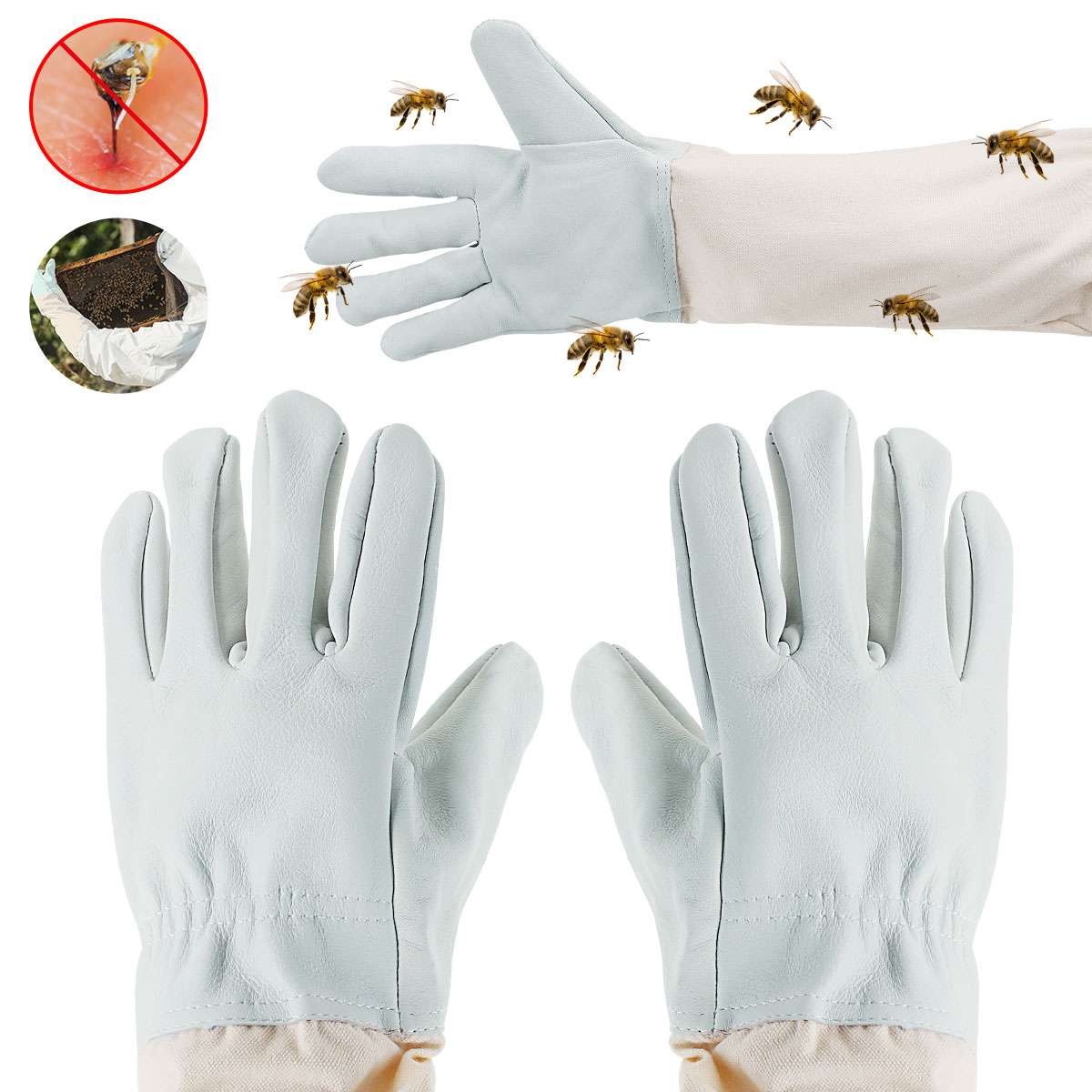 Beekeeping Gloves Goatskin Bee Keeping with Vented Beekeeper Long Sleeve protect