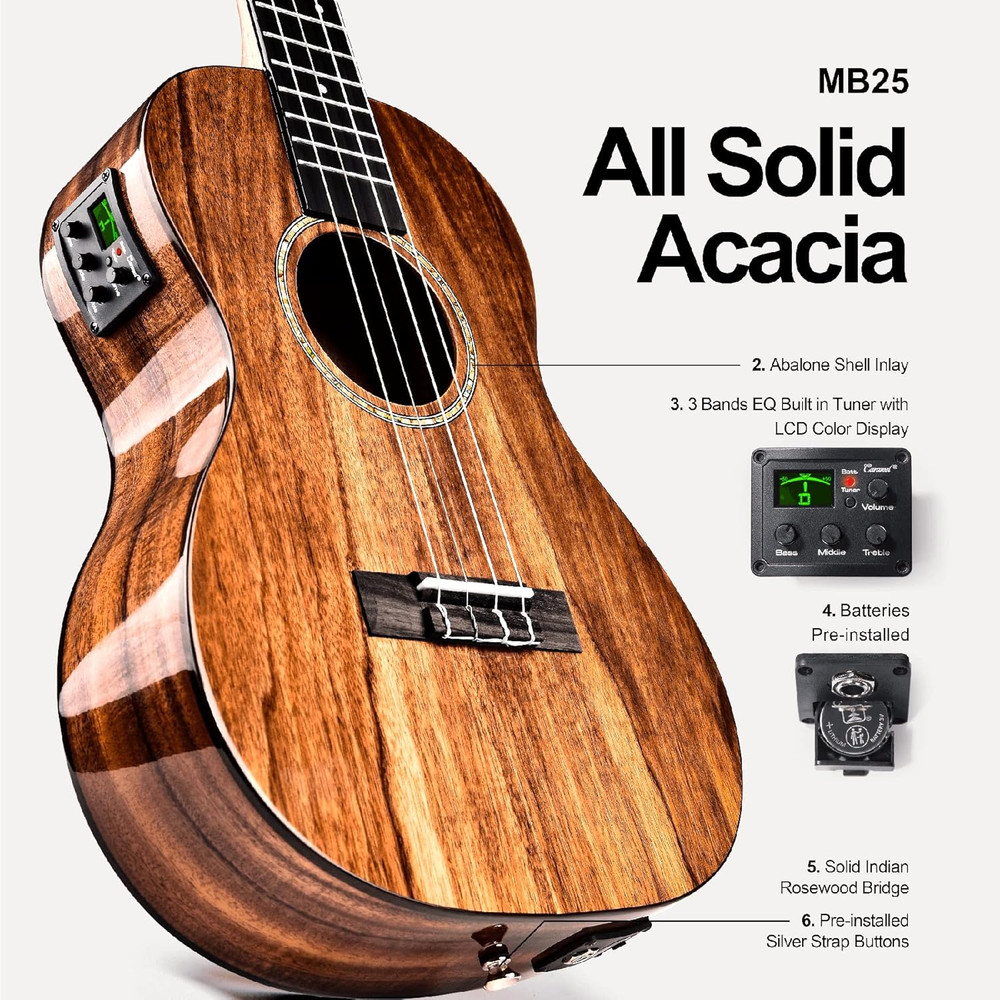 All Solid Acacia Glossy Baritone Acoustic & Electric Ukulele