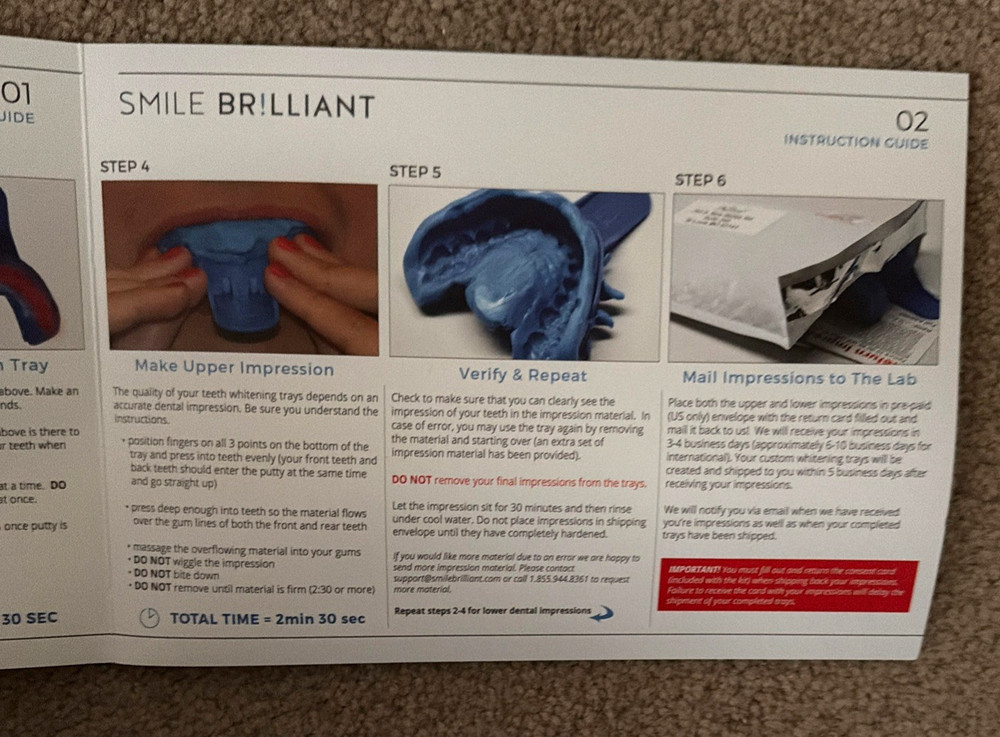 Smile Brilliant Teeth molds, upper & lower for trays w/Base & Catalyst Paste-NEW