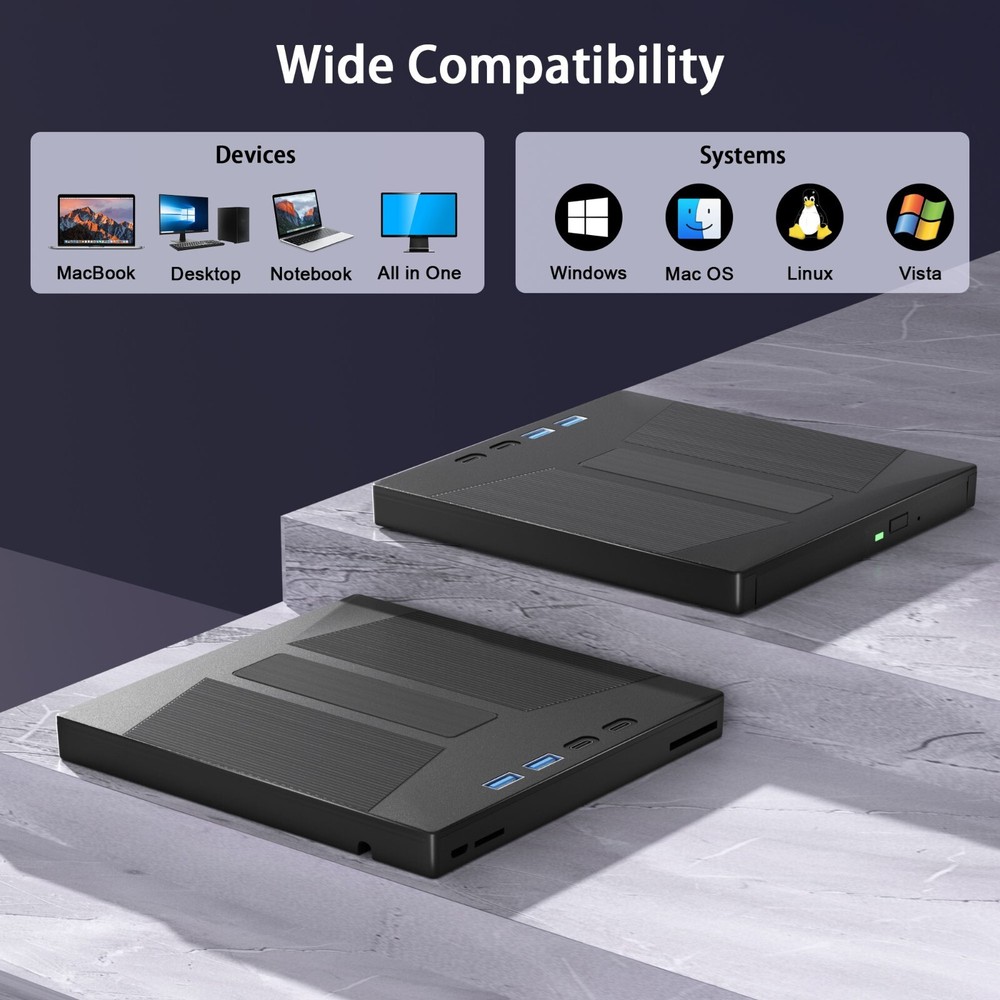 External CD/DVD Drive for Laptop PC USB3.0 CD DVD Disk Burner Player Reader