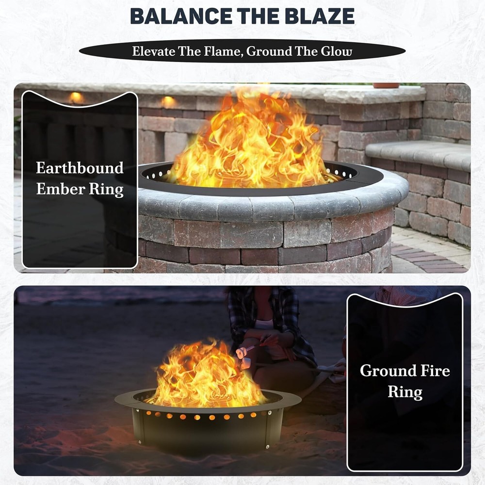FEBTECH 42” Smokeless Fire Pit Insert with Heat Resistant Coating
