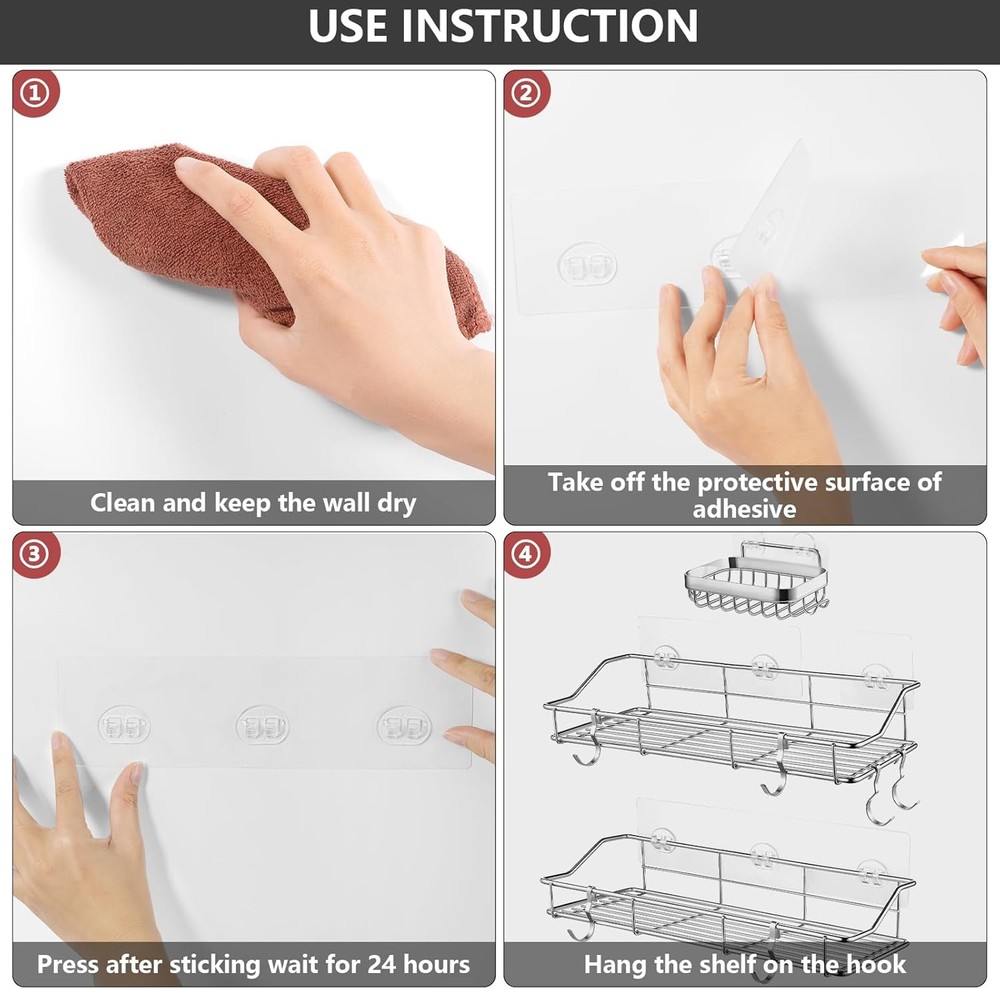 12 Pack Shower Caddy Adhesive Hooks Replacement, Transparent-12