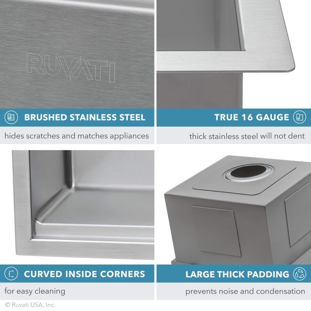 Ruvati 24" Workstation Rounded Corners Undermount Ledge Sink - RVH8324