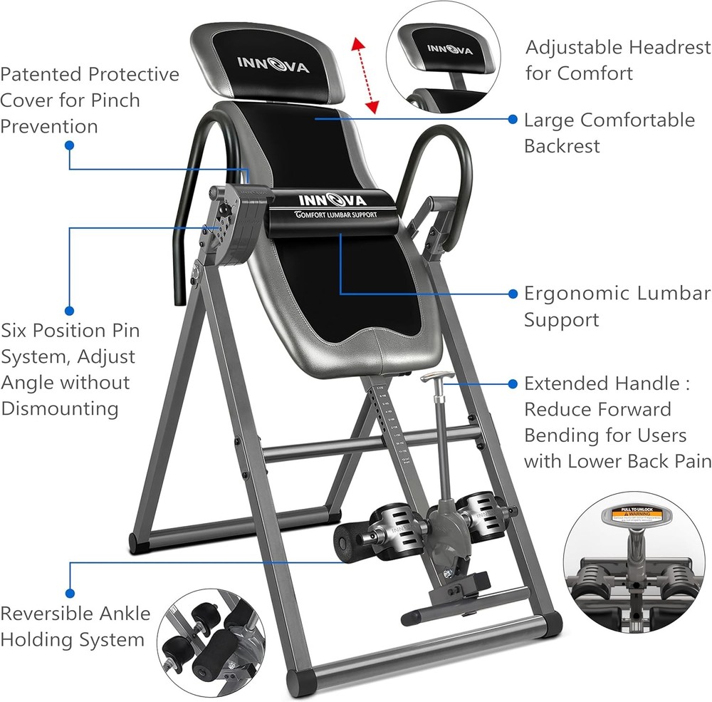 Innova Inversion Table Adjustable Headrest 300lb Capacity