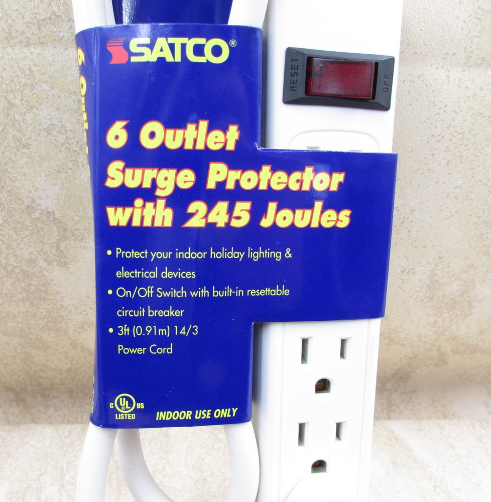 2 PACK 6 Outlet Surge Protector Electrical Strip Switch, Flat Wall Plug, 3' Long