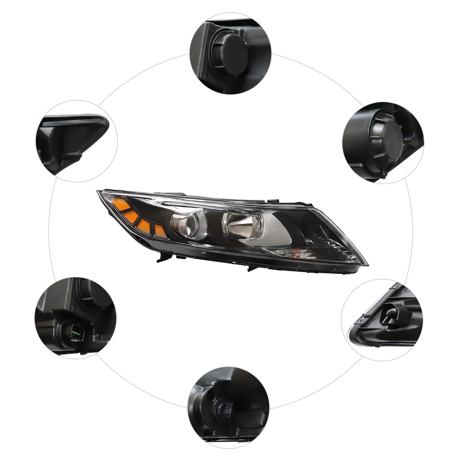 Right Side Halogen Headlight for 2011-2013 Kia Optima, LED Side Marker OE Style