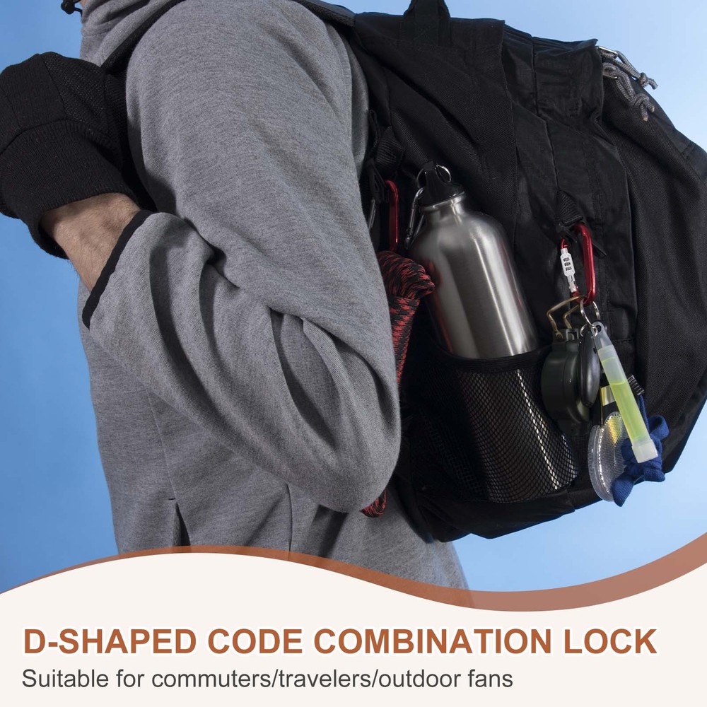 3.8" x 1.8" D-Shaped 3-Digit Code Combination Lock D-Ring Clip, Light Blue